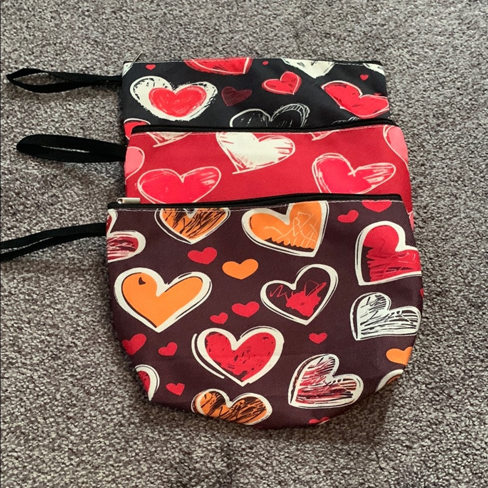 Heart Patterned Cosmetic Bags Set